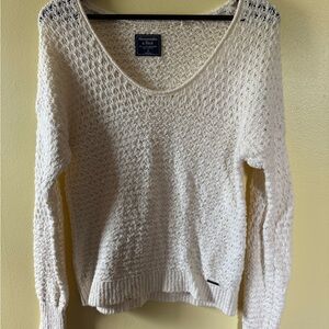 Abercrombie & Fitch Cream Open-Weave V-Neck Sweater